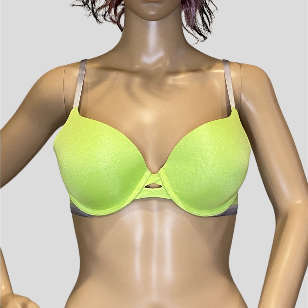 Victoria's Secret Perfect Shape Padded Neon Green-Yellow Underwire Bra 36B VGC